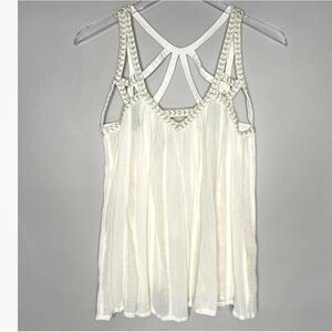 Anthropologie Sz 2 Vanessa & Virginia Cutwork Gauze Tank Shimmer Metalli…